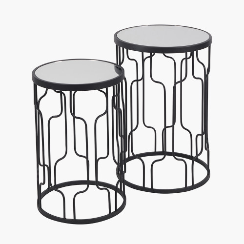 Pacific Lifestyle Caprisse S/2 Mirrored Glass And Graphite Metal Side Tables