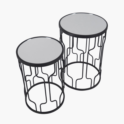 Pacific Lifestyle Caprisse S/2 Mirrored Glass And Graphite Metal Side Tables