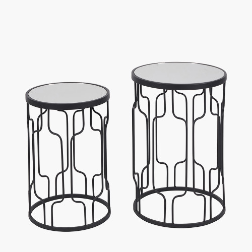 pacific lifestyle Caprisse S/2 Mirrored Glass and Graphite Metal Side Tables