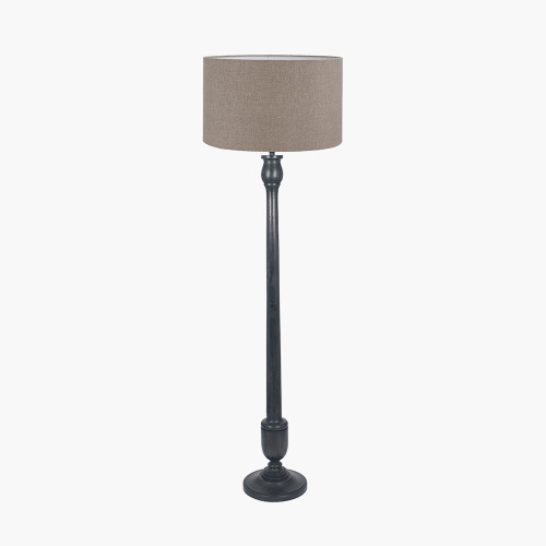 pacific lifestyle Captiva Antique Black Mango Wood Floor Lamp Base with Edward 45cm Natural Linen Cylinder Lampshade