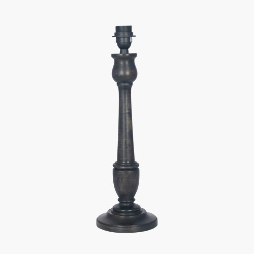 Pacific Lifestyle Captiva Antique Black Mango Wood Table Lamp Base With Edward 35cm Natural Linen Cylinder Lampshade