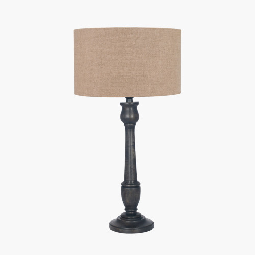 pacific lifestyle Captiva Antique Black Mango Wood Table Lamp Base with Edward 35cm Natural Linen Cylinder Lampshade