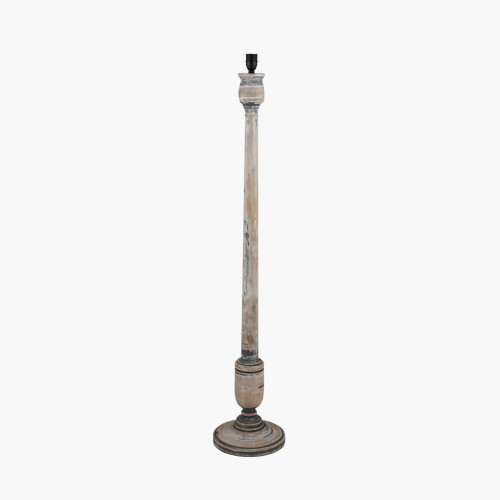 Pacific Lifestyle Captiva Grey Wash Mango Wood Floor Lamp Base With Lino 45cm Grey Self Lined Linen Cylinder Lampshade