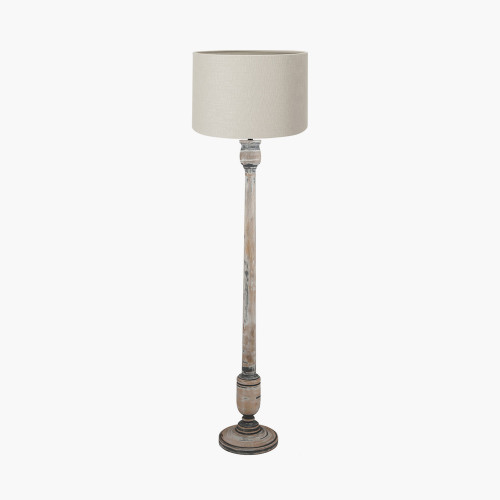 pacific lifestyle Captiva Grey Wash Mango Wood Floor Lamp Base with Lino 45cm Grey Self Lined Linen Cylinder Lampshade