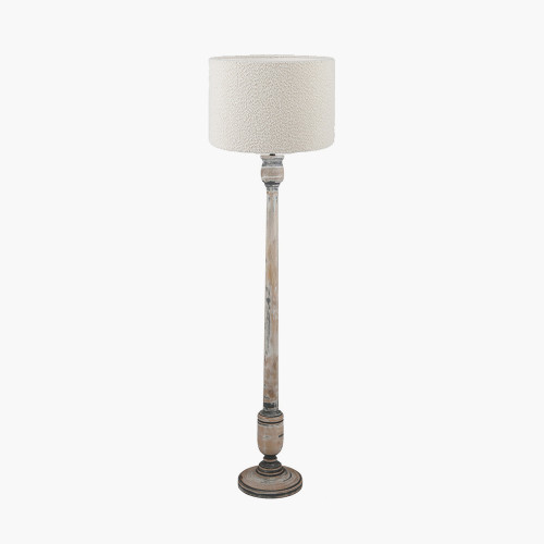 pacific lifestyle Captiva Grey Wash Mango Wood Floor Lamp Base with Rouen 45cm White Boucle Cylinder Lampshade