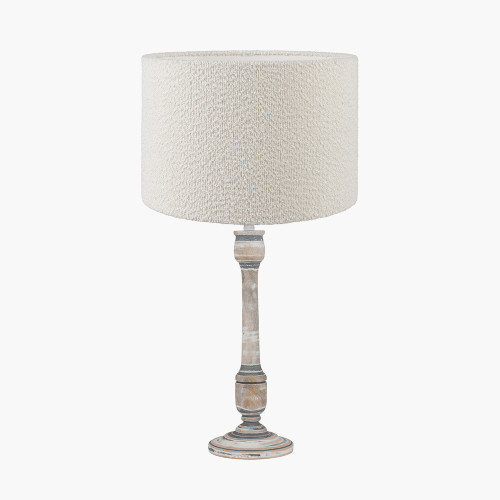 pacific lifestyle Captiva Grey Wash Mango Wood Table Lamp Base with Rouen 35cm White Boucle Cylinder Lampshade
