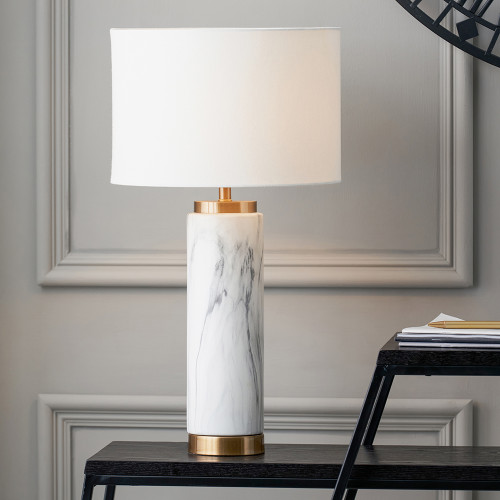 Pacific Lifestyle Carrara Marble Effect Ceramic Tall Table Lamp