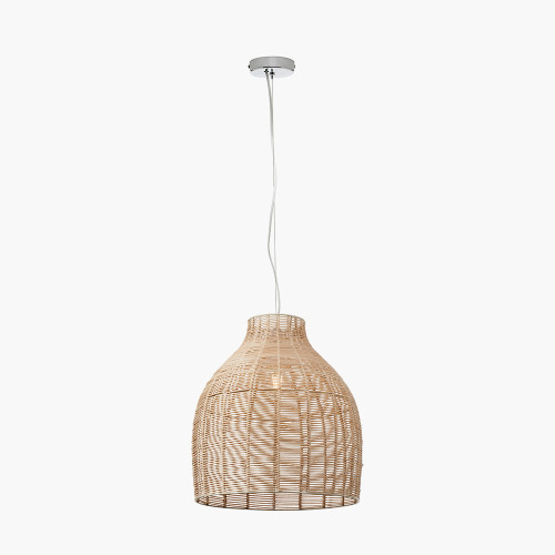 pacific lifestyle Caswell Natural Rattan Cloche Non Elec Pendant with Brushed Chrome Ceiling Fitting E27