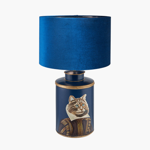 Pacific Lifestyle Cat Blue Hand Painted Metal Table Lamp Base