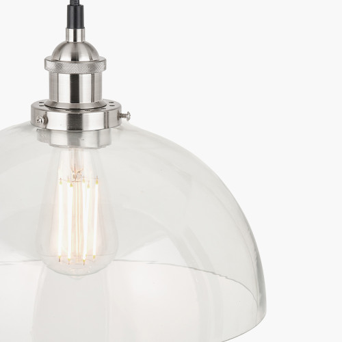 Pacific Lifestyle Cecilia Antique Silver Metal And Clear Glass Dome Pendant