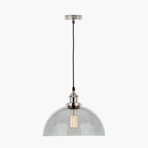 Pacific Lifestyle Cecilia Antique Silver Metal And Smoked Glass Dome Pendant