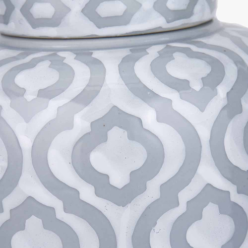 Pacific Lifestyle Celia Grey And White Ceramic Geo Pattern Lidded Ginger Jar