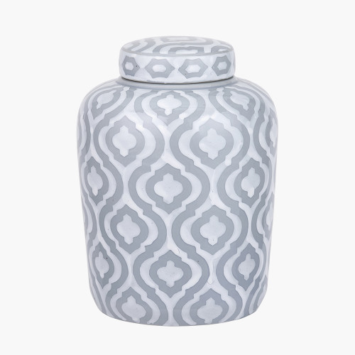 pacific lifestyle Celia Grey and White Ceramic Geo Pattern Lidded Ginger Jar