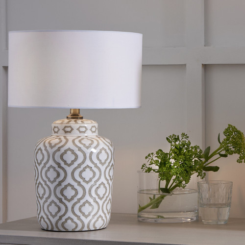 Pacific Lifestyle Celia Taupe And White Pattern Ceramic Table Lamp Base
