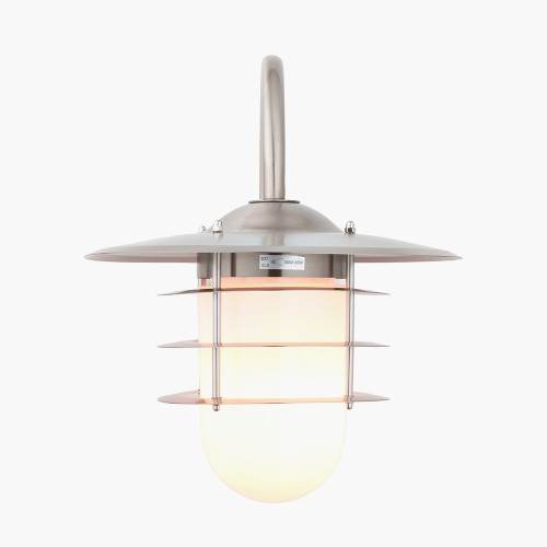 Pacific Lifestyle Centauri Brushed Steel Metal And Opaque Glass Wall Light