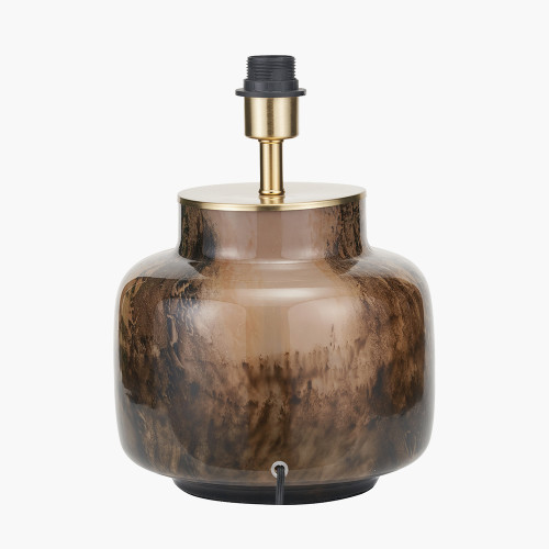 Pacific Lifestyle Cerdanya Brown And Beige Glass Table Lamp Base With Henry 35cm White Handloom Cylinder Lampshade