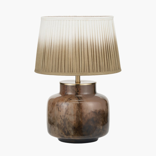 pacific lifestyle Cerdanya Brown and Beige Glass Table Lamp Base with Scallop 35cm Taupe Ombre Soft Pleated Tapered Lampshade