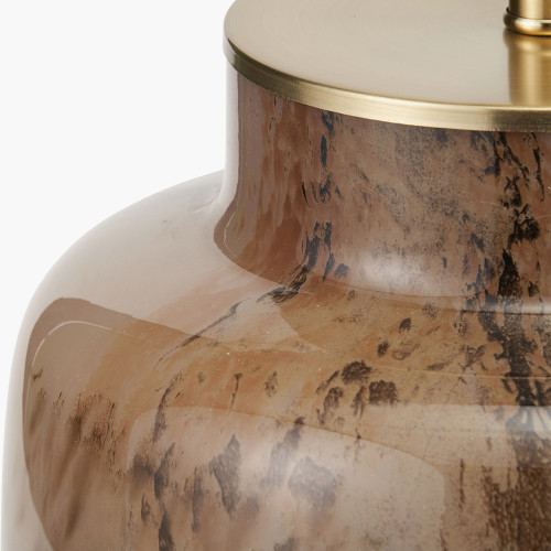 Pacific Lifestyle Cerdanya Brown And Beige Glass Table Lamp Base With Henry 35cm Taupe Handloom Cylinder Lampshade