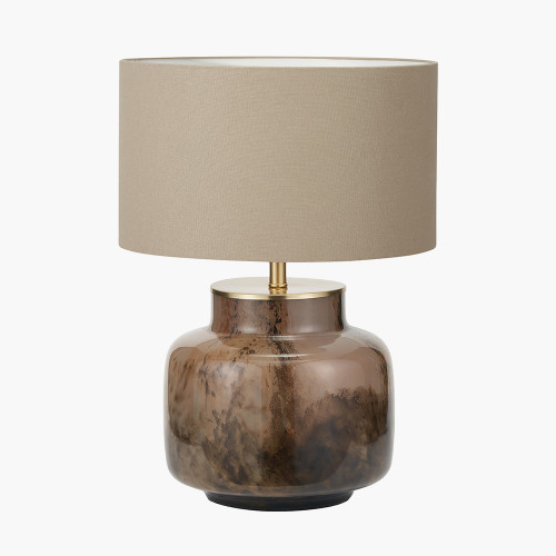 pacific lifestyle Cerdanya Brown and Beige Glass Table Lamp Base with Henry 35cm Taupe Handloom Cylinder Lampshade