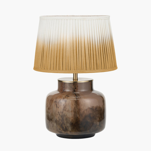 pacific lifestyle Cerdanya Brown and Beige Glass Table Lamp Base with Scallop 35cm Mustard Ombre Soft Pleated Tapered Lampshade