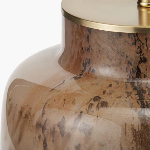 Pacific Lifestyle Cerdanya Brown And Beige Glass Table Lamp Base With Henry 35cm Tobacco Handloom Cylinder Lampshade
