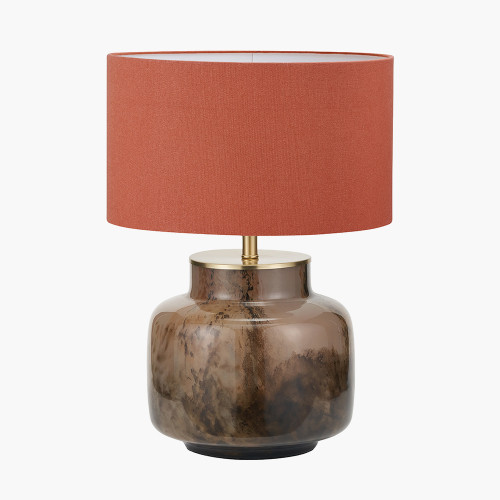 pacific lifestyle Cerdanya Brown and Beige Glass Table Lamp Base with Henry 35cm Tobacco Handloom Cylinder Lampshade