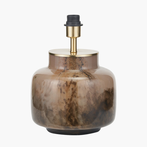 Pacific Lifestyle Cerdanya Brown And Beige Glass Table Lamp Base With Stellan 40cm Gold Slubbed Silk Mix Gold Lined Cylinder Lampshade