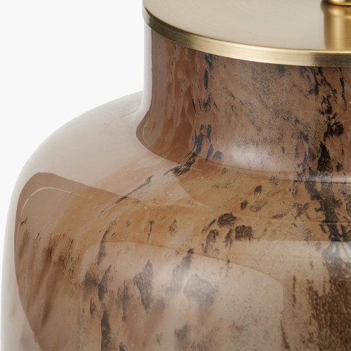 Pacific Lifestyle Cerdanya Brown And Beige Glass Table Lamp Base With Stellan 40cm Gold Slubbed Silk Mix Gold Lined Cylinder Lampshade