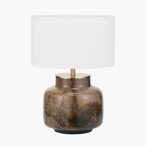 pacific lifestyle Cerdanya Brown and Beige Glass Table Lamp Base with Henry 35cm White Handloom Cylinder Lampshade