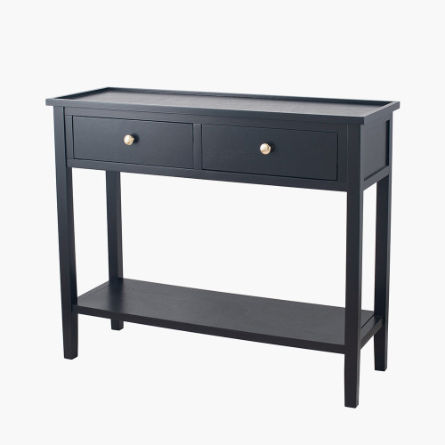 Pacific Lifestyle Chelmsford Satin Black Pine Wood 2 Drawer Console Table