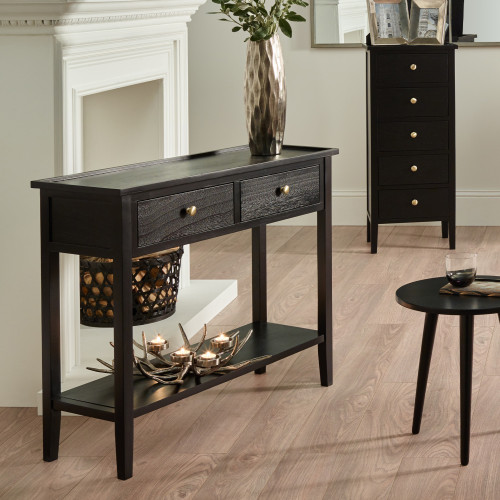 Pacific Lifestyle Chelmsford Satin Black Pine Wood 2 Drawer Console Table