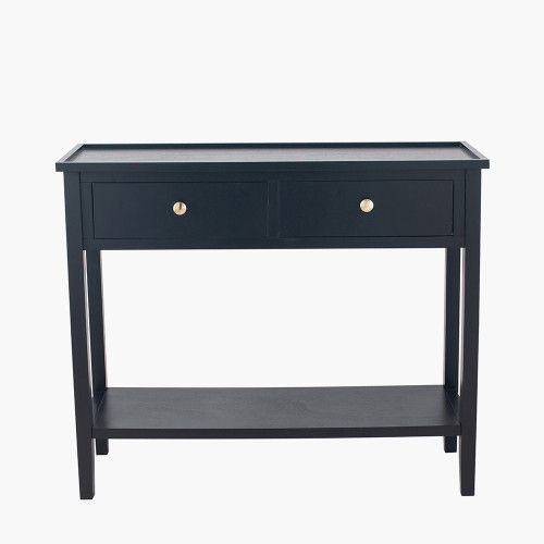 pacific lifestyle Chelmsford Satin Black Pine Wood 2 Drawer Console Table pacific lifestyle Chelmsford Satin Black Pine Wood 2 Drawer Console Table