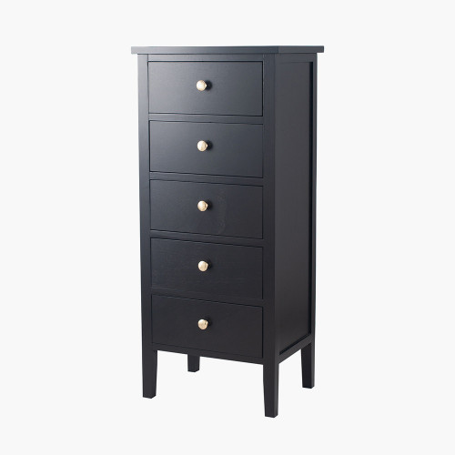 Pacific Lifestyle Chelmsford Satin Black Pine Wood 5 Drawer Tall Unit
