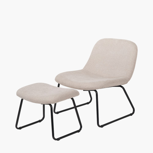 Pacific Lifestyle Chiara Natural Chenille And Black Metal Lounging Chair And Footstool