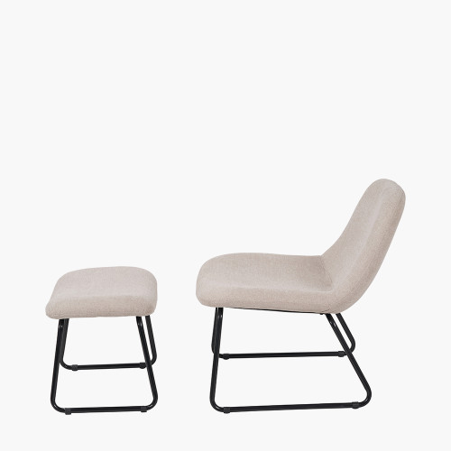 Pacific Lifestyle Chiara Natural Chenille And Black Metal Lounging Chair And Footstool