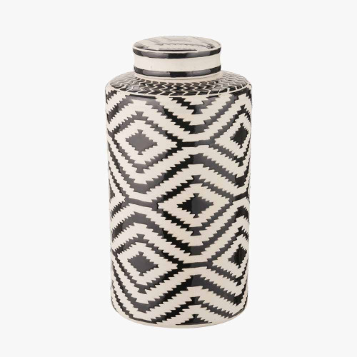 Pacific Lifestyle Chirala Black And White Ceramic Aztec Design Lidded Ginger Jar