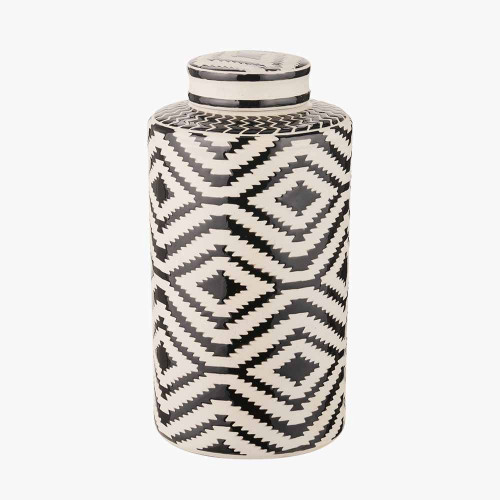 Pacific Lifestyle Chirala Black And White Ceramic Aztec Design Lidded Ginger Jar