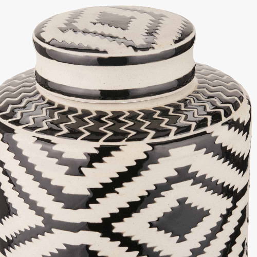 Pacific Lifestyle Chirala Black And White Ceramic Aztec Design Lidded Ginger Jar