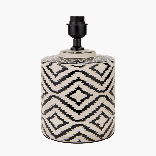 Pacific Lifestyle Chirala Black And White Ikat Ceramic Table Lamp Base With Lino 35cm Black Self Lined Linen Cylinder Lampshade