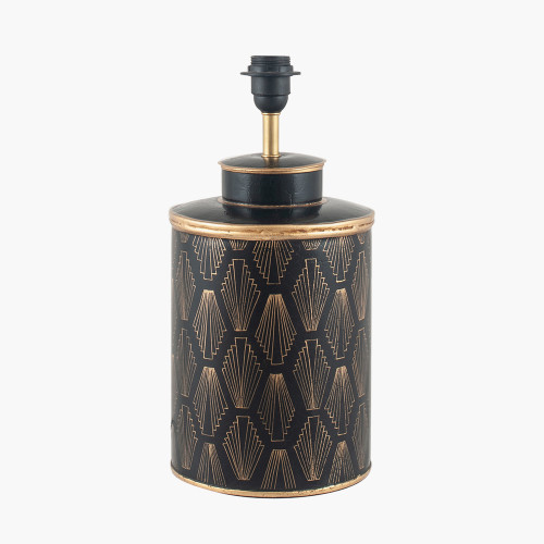 Pacific Lifestyle Chrysler Black Art Deco Hand Painted Table Lamp Base With Harry 35cm Taupe Cotton Mix Cylinder Lampshade