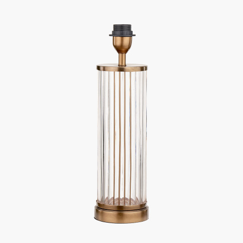 Pacific Lifestyle Ciara Clear Glass And Antique Brass Metal Table Lamp Base With Lino 35cm Cinnamon Self Lined Linen Cylinder Lampshade