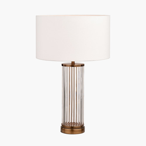 Pacific Lifestyle Ciara Clear Glass And Antique Brass Metal Table Lamp Base With Henry 35cm White Handloom Cylinder Lampshade
