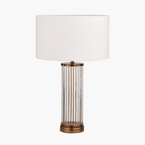 pacific lifestyle Ciara Clear Glass and Antique Brass Metal Table Lamp Base with Henry 35cm White Handloom Cylinder Lampshade