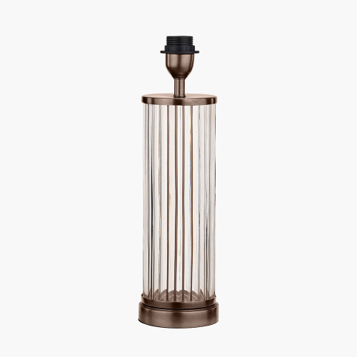Pacific Lifestyle Ciara Clear Glass And Antique Bronze Metal Table Lamp Base With Lino 35cm Cinnamon Self Lined Linen Cylinder Lampshade