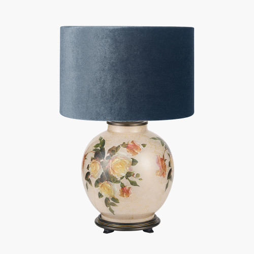 pacific lifestyle Classic Rose Large Glass Table Lamp Base with Bow 40cm Slate Velvet Cylinder Lampshade