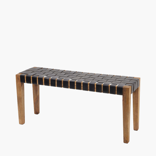 Pacific Lifestyle Claudio S/3 Black Leather And Mango Wood Bench And Stools