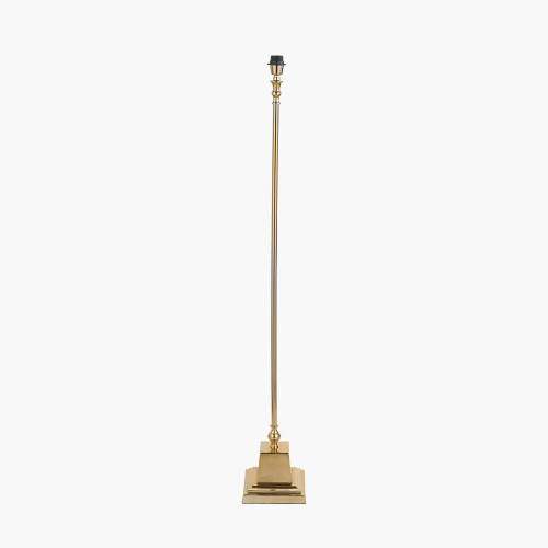 Pacific Lifestyle Claudius Gold Metal Stick Floor Lamp Base With Henry 40cm White Handloom Cylinder Lampshade