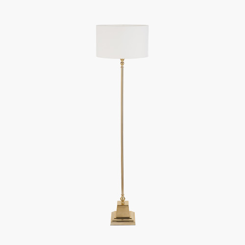 pacific lifestyle Claudius Gold Metal Stick Floor Lamp Base with Henry 40cm White Handloom Cylinder Lampshade