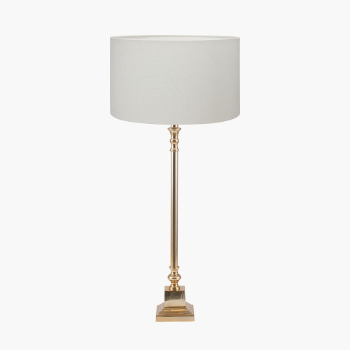 pacific lifestyle Claudius Gold Metal Stick Table Lamp Base with Henry 30cm White Handloom Cylinder Lampshade