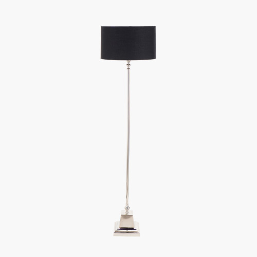pacific lifestyle Claudius Nickel Metal Stick Floor Lamp Base with Harry 40cm Black Cotton Mix Cylinder Lampshade